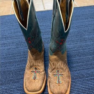 Tony Lama Brown and Teal Heeled Boots